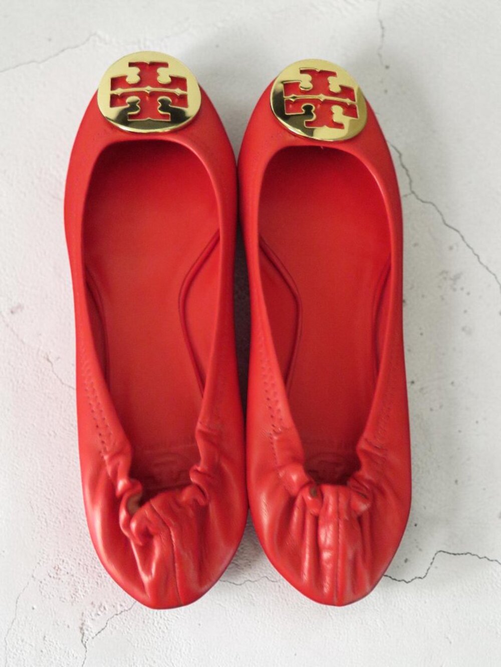 Tory Burch Reva Leather Ballet Flats Lobster Red Sz. 10 (9.5) Excellent w/Box